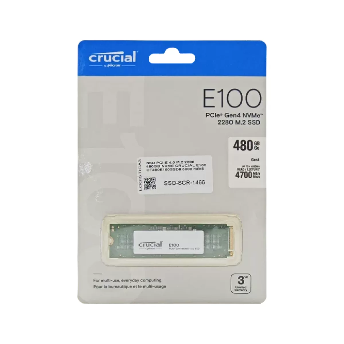 Disco Sólido SSD 480GB NVMe M.2 Crucial E100 CT480E100SSD8 - vista 4