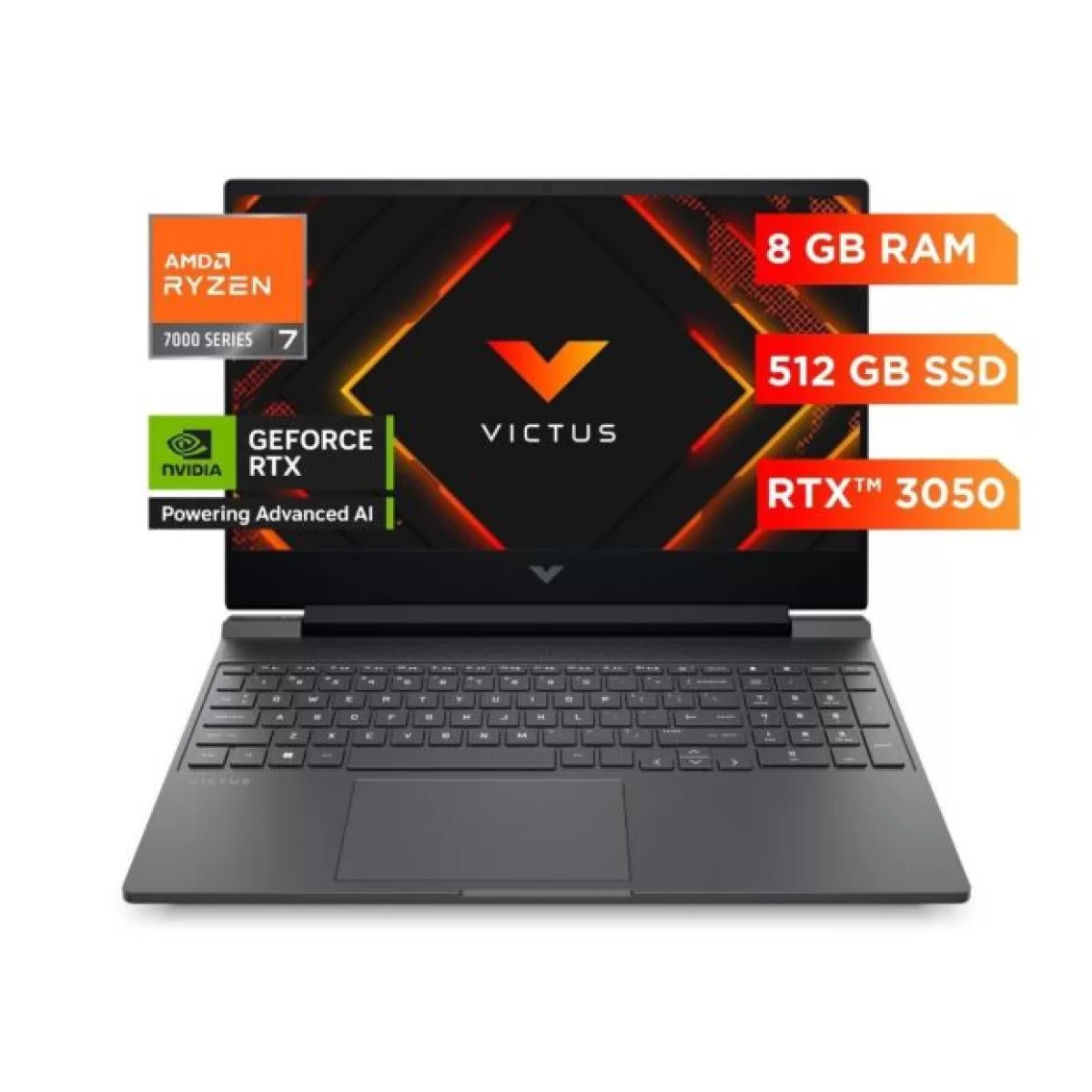 Portátil Gamer HP Victus 15 Ryzen 7 7445HS RTX 3050 6GB 8GB 512GB SSD 15,6" FHD 144Hz